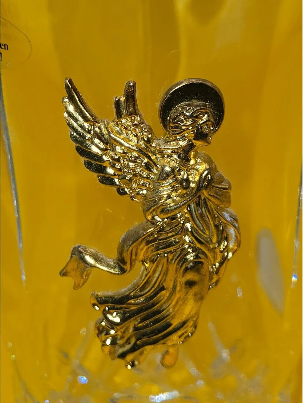 Vintage Teleflora 24% Lead Crystal Vase/Candle Chimney,Gold Angel,Czech Republic